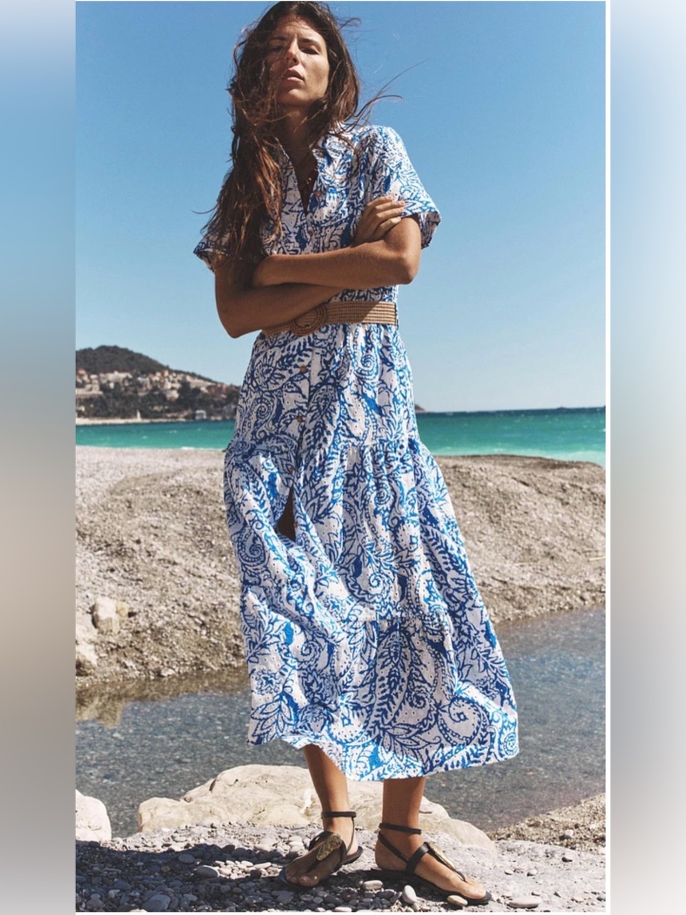 Zara White and Blue Paisley Maxi Skirt